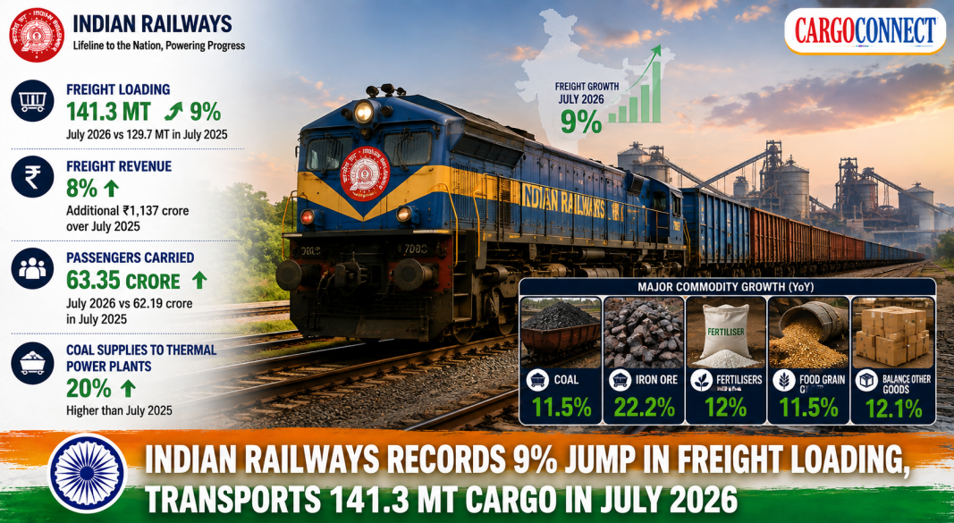 Indian Railways Freight Loading Climbs 9% in July as Coal and Iron Ore Drive Growth