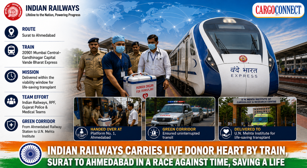 Indian Railways Completes First-Ever Live Heart Transport on Vande Bharat, Marking Milestone in Medical Logistics