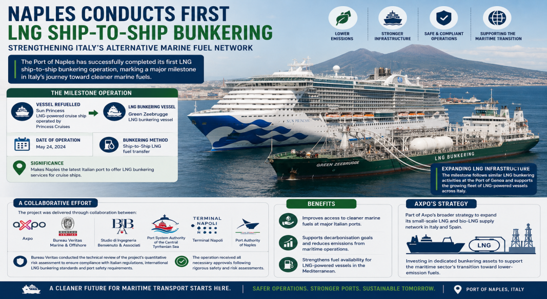 Naples Conducts First LNG Ship-to-Ship Bunkering, Strengthening Italy’s Alternative Marine Fuel Network