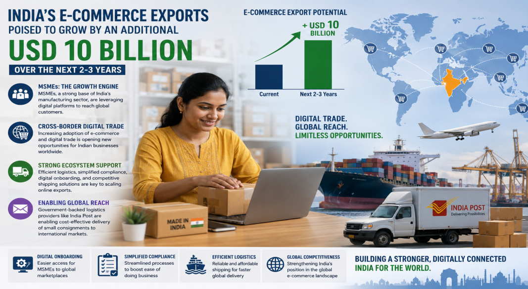 India’s E-Commerce Exports Could Rise by USD 10 Billion in Next 2–3 Years, Driven by MSMEs