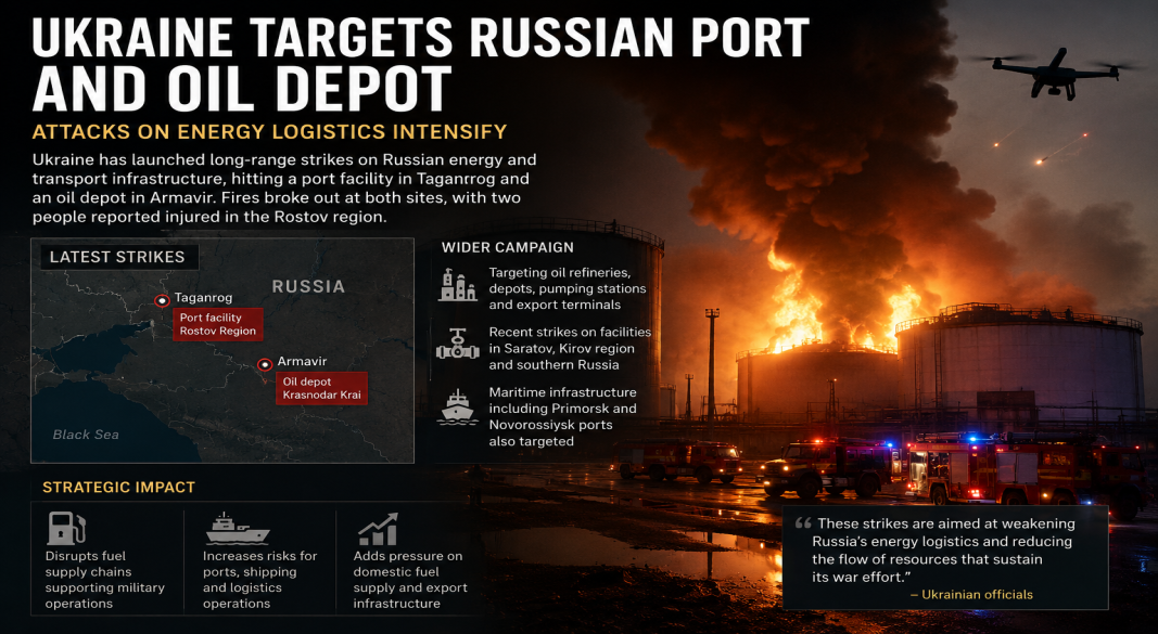 Ukraine Targets Russian Port and Oil Depot as Attacks on Energy Logistics Intensify