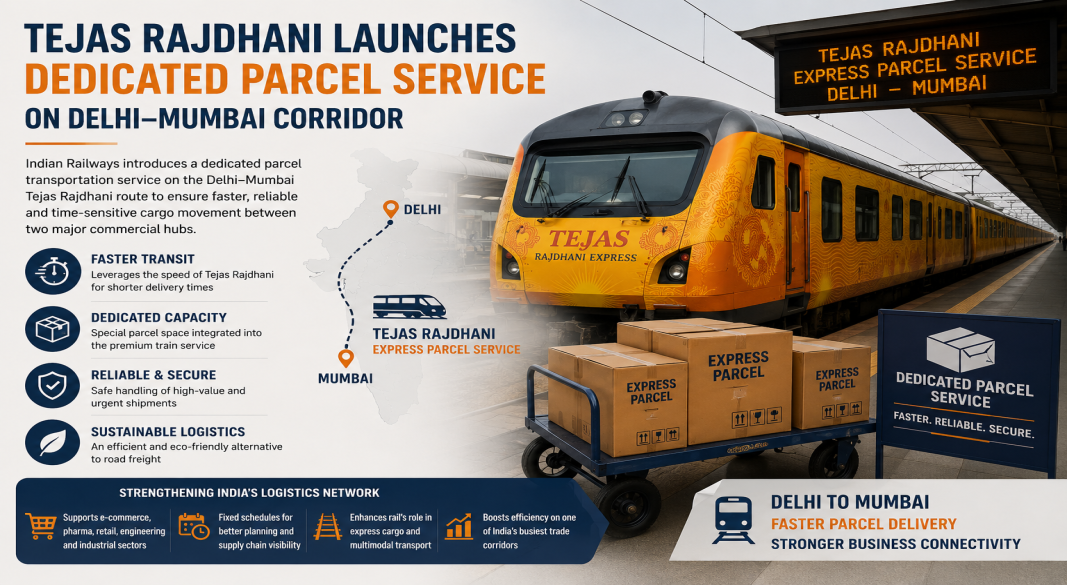 Tejas Rajdhani Launches Dedicated Parcel Service between Delhi–Mumbai Corridor