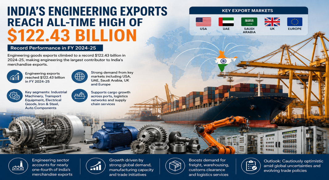 India’s Engineering Exports Reach All-Time High of $122.43 Billion