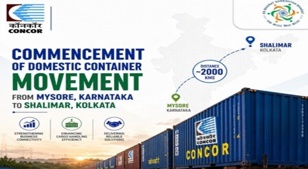 CONCOR Launches First Domestic Container Rail Corridor Linking Mysuru and Kolkata