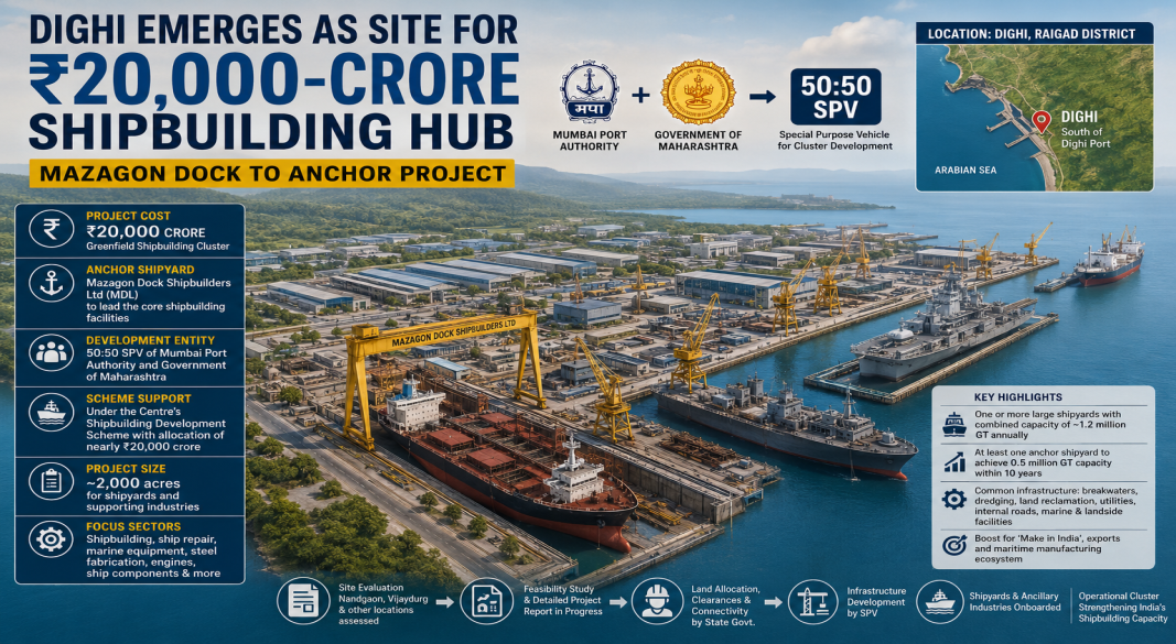 Dighi Emerges as Site for ₹20,000-Crore Shipbuilding Hub, Mazagon Dock to Anchor Project