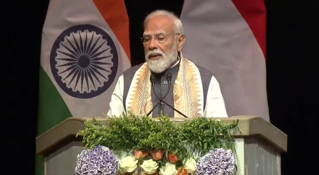PM Narendra Modi addressing Indian Community in the Hague.