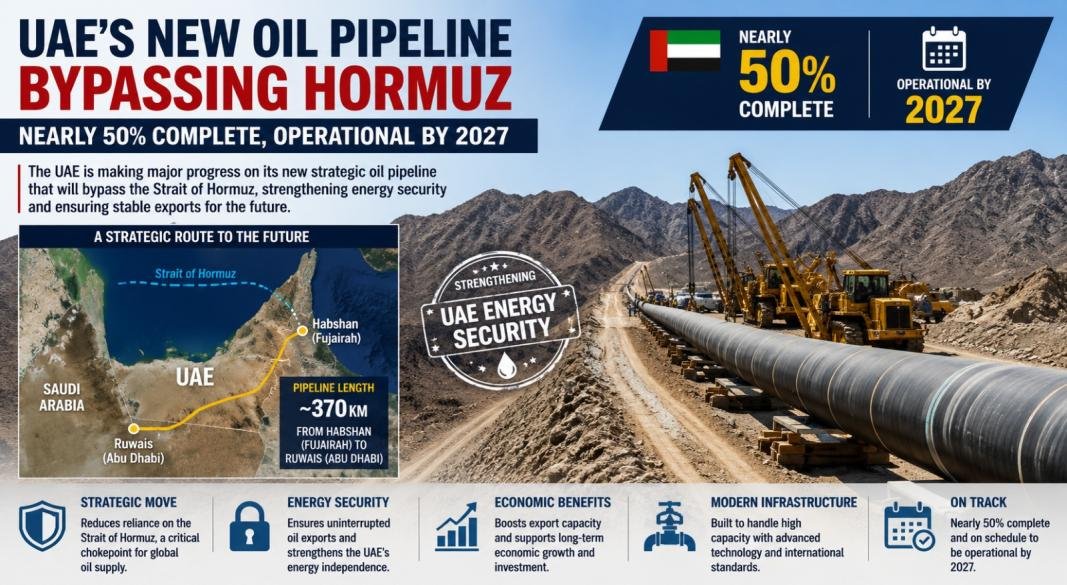 UAE's New Oil Pipeline Bypassing Strait of Hormuz Nearly 50% Complete