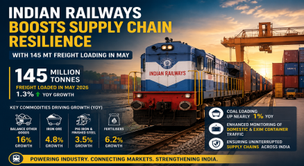 Indian Railways Boosts Supply Chain Resilience with 145 MT Freight Loading in May